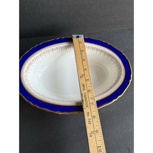 Royal Worcester Regency Gold Rimmed Serving Bowl Blue White China Tableware 10” - Picture 3 of 9